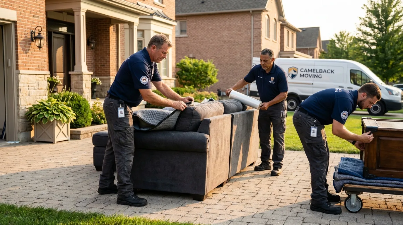 Large estate moving crew wrapping furniture in North Reading, MA